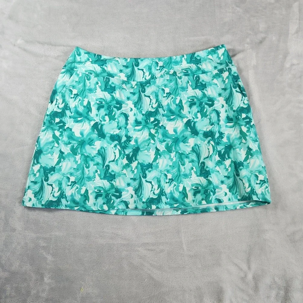 Tommy Bahama Active Golf Skort Skirt L Teal Green Floral Print UPF Athleisure‎
